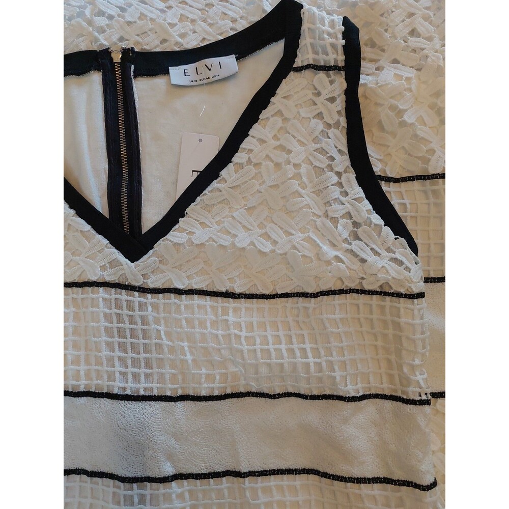 Nwt Elvi Us Sz 14 Uk Sz 18 Shift Dress Crochet Lace Lined White Black Trim New - Picture 4 of 11